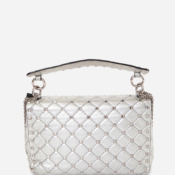 Valentino Garavani Metallic Nappa Medium Rockstud Spike Shoulder Bag Silver - Picture 2 of 3